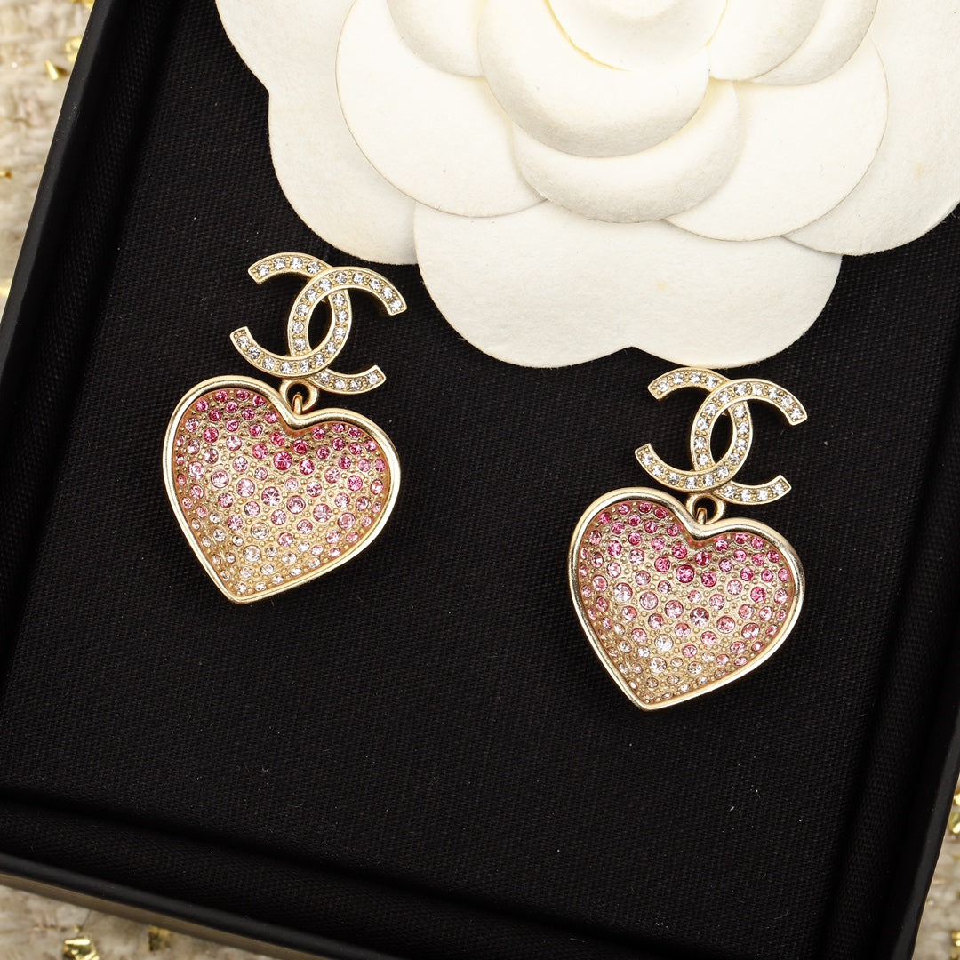 CHA double-sided heart-shaped pink earrings EHA221