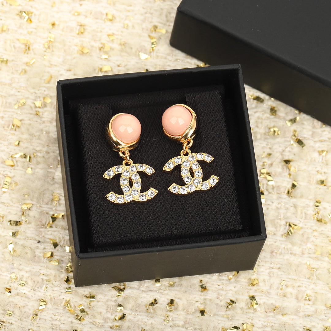 Pink enamel pearl earrings EHA255