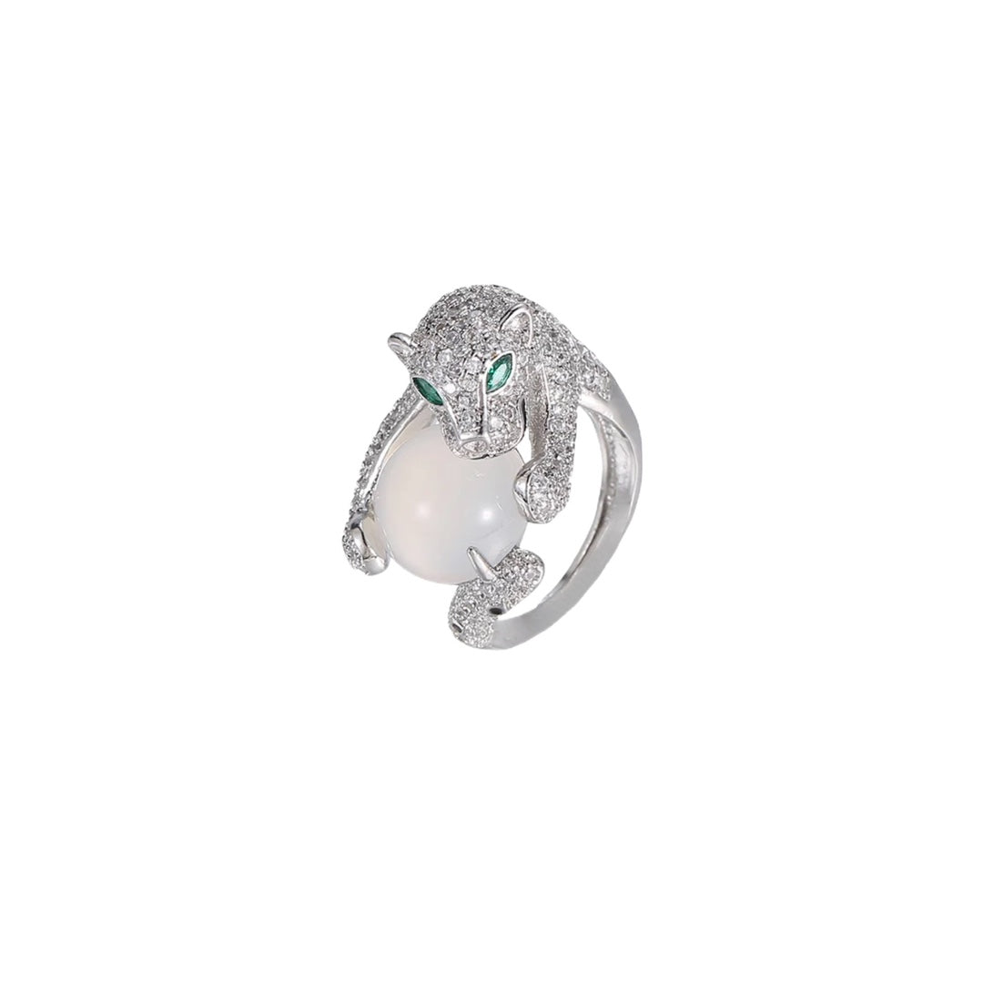 18k gold natural water foam chalcedony leopard ring jza115