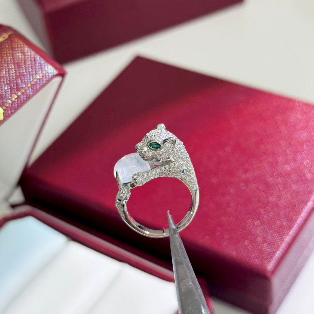 18k gold natural water foam chalcedony leopard ring jza115