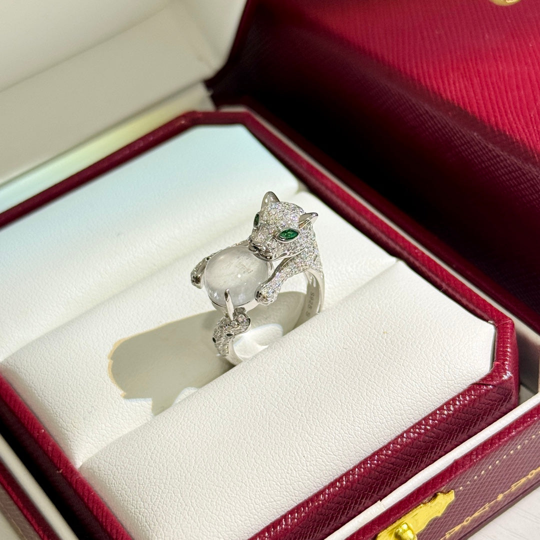 18k gold natural water foam chalcedony leopard ring jza115