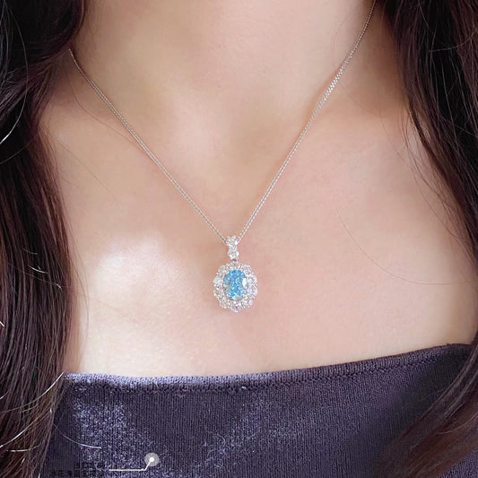 Silver Ice Flower Sea Blue Treasure Necklace XLA199