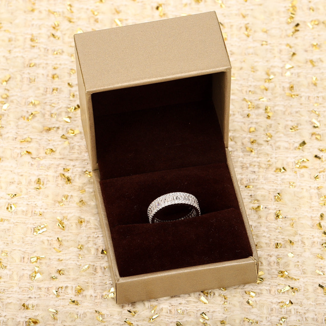 full diamond t shaped pure silver ring jza112