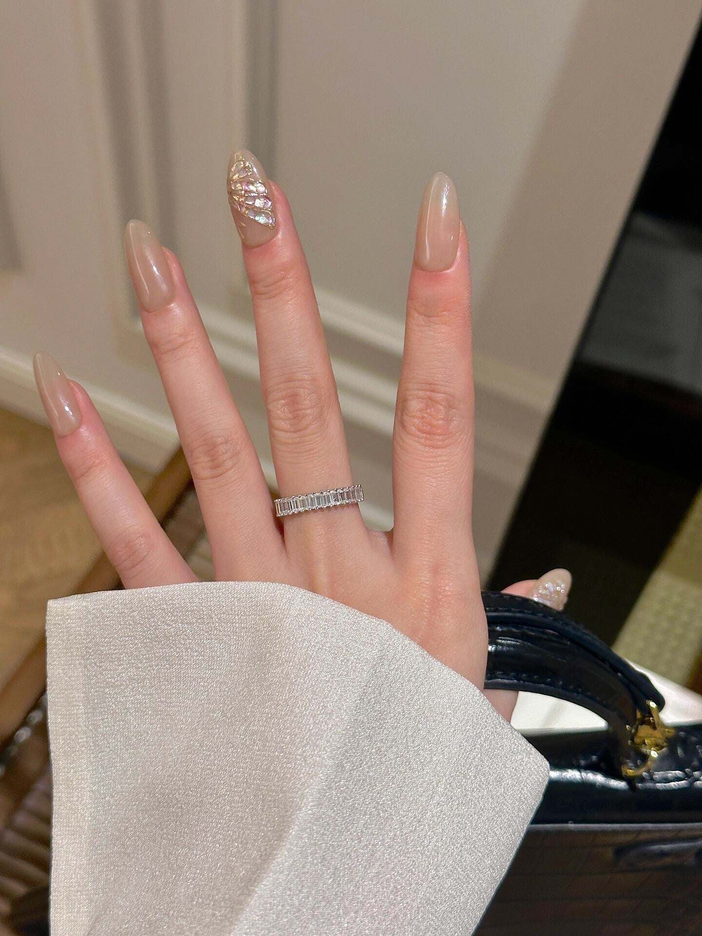 full diamond t shaped pure silver ring jza112