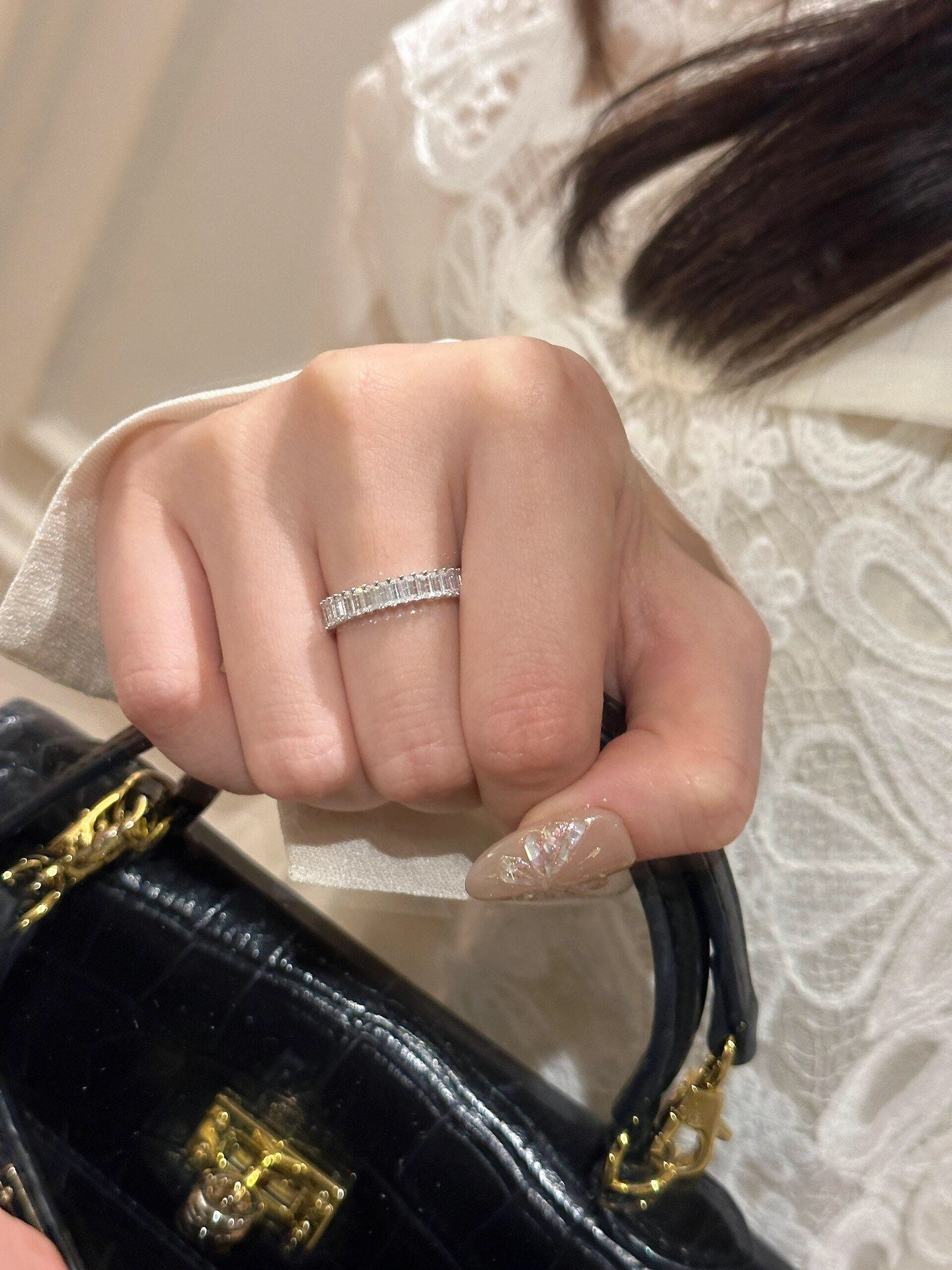 full diamond t shaped pure silver ring jza112
