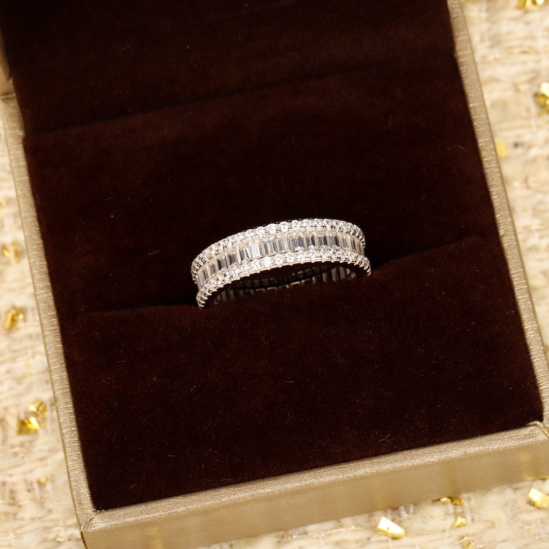 full diamond t shaped pure silver ring jza112