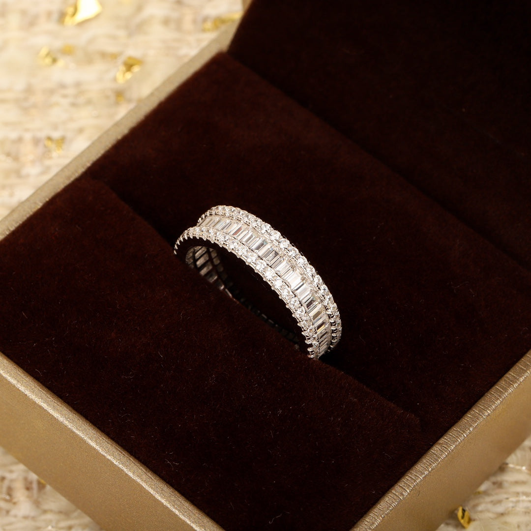 full diamond t shaped pure silver ring jza112