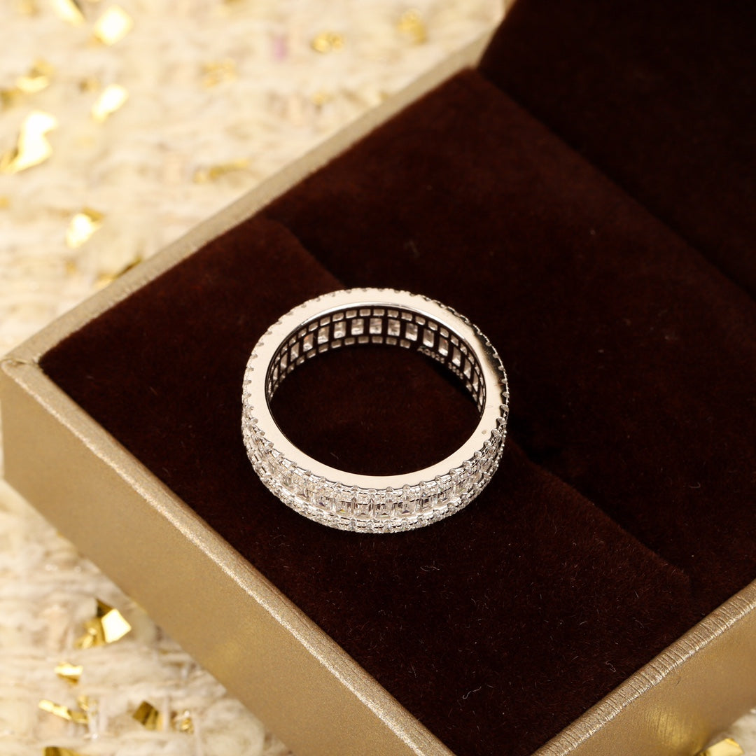 full diamond t shaped pure silver ring jza112