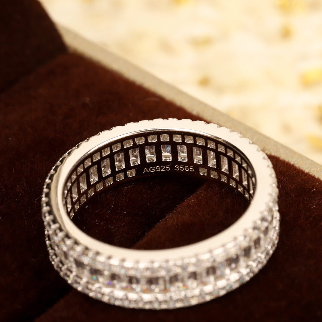 full diamond t shaped pure silver ring jza112