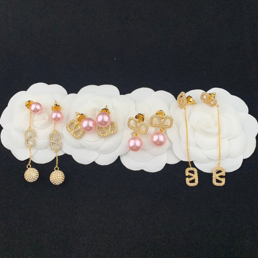 yellow gold full diamond pink bead diamond ball earrings eha666