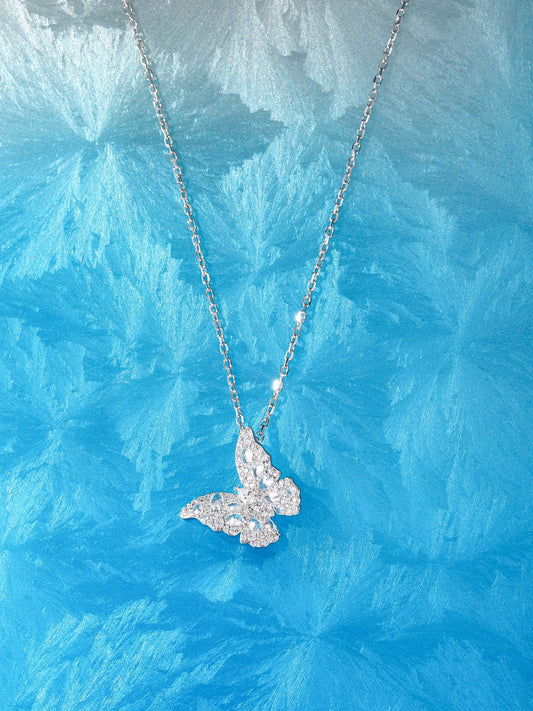 Butterfly Full Diamond Silver Necklace XLA236