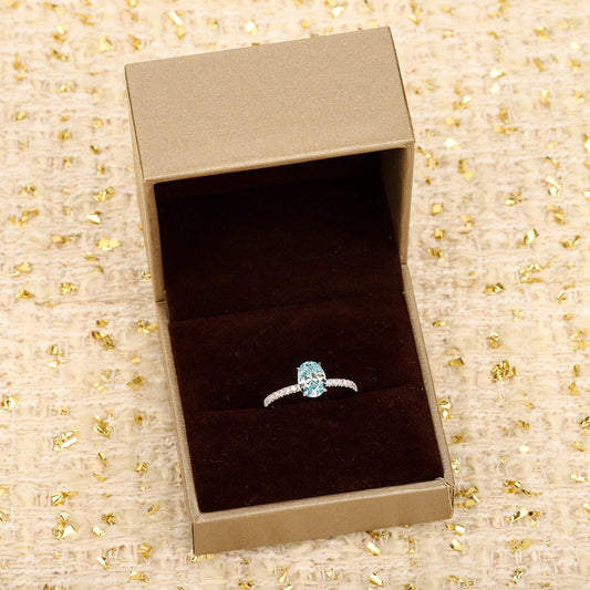 caibao series shallow sea blue egg shaped ring jza108