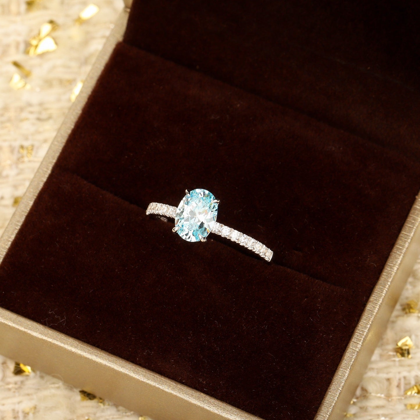 caibao series shallow sea blue egg shaped ring jza108