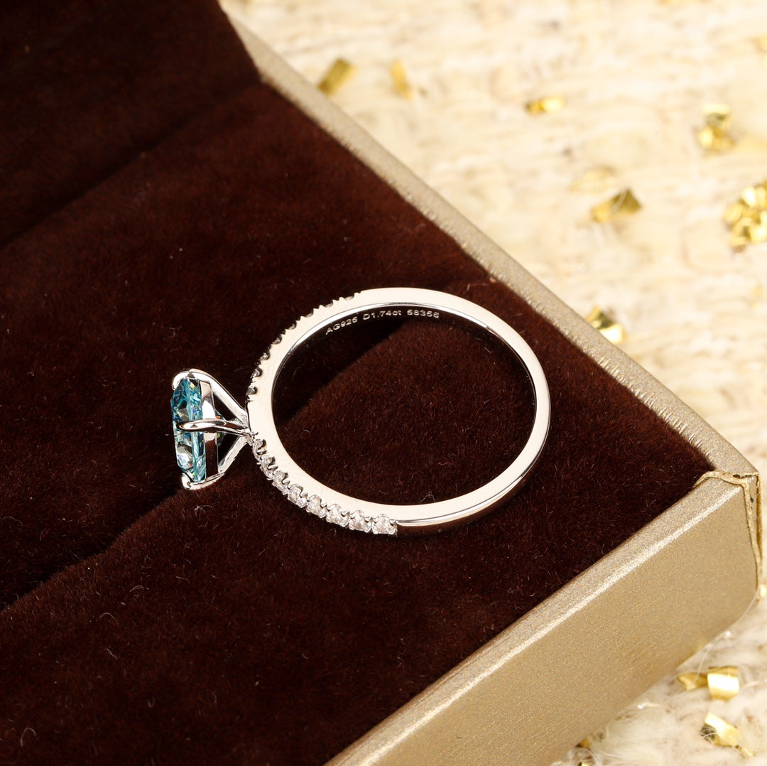 caibao series shallow sea blue egg shaped ring jza108