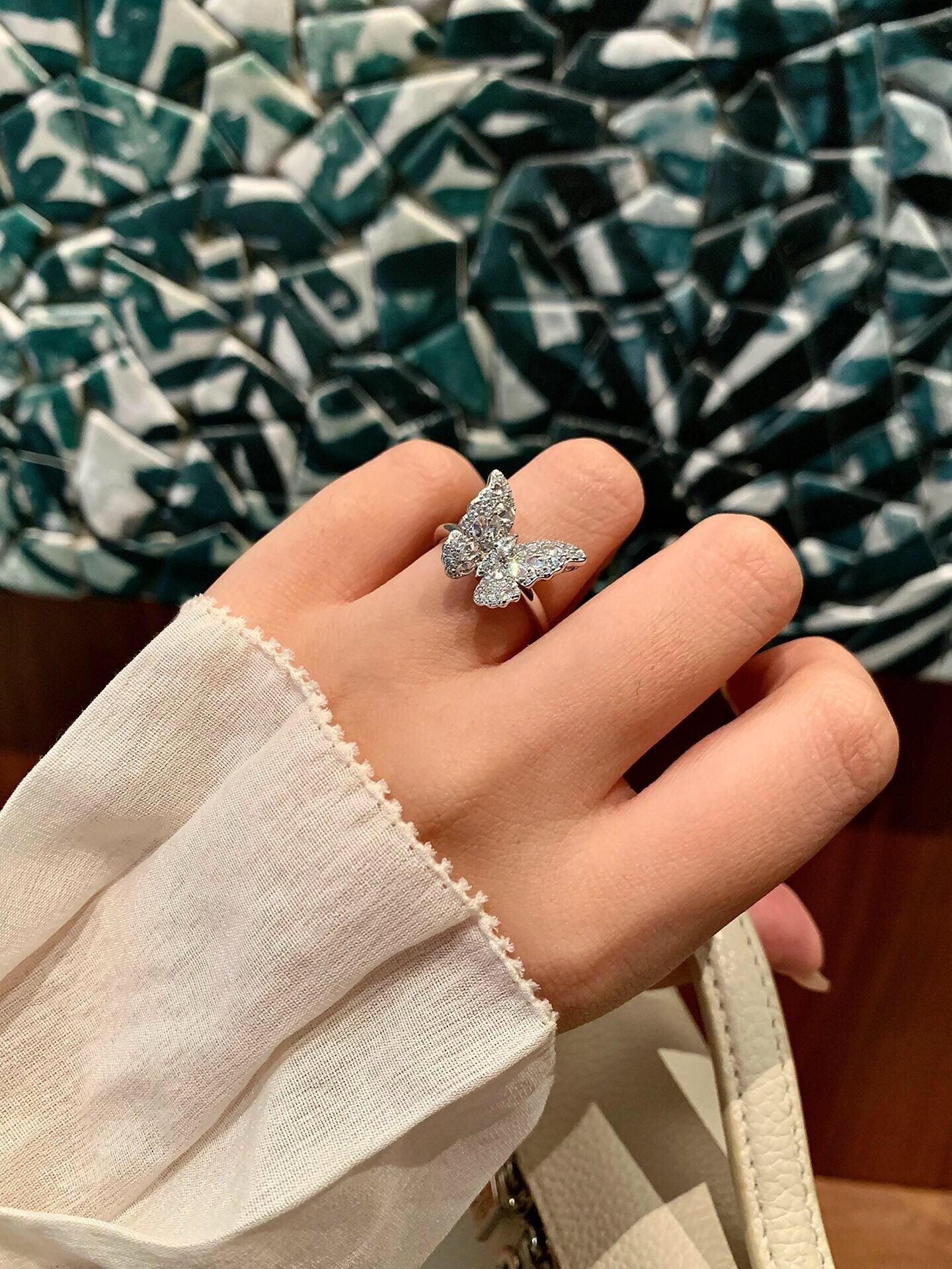 butterfly diamond silver ring jza106