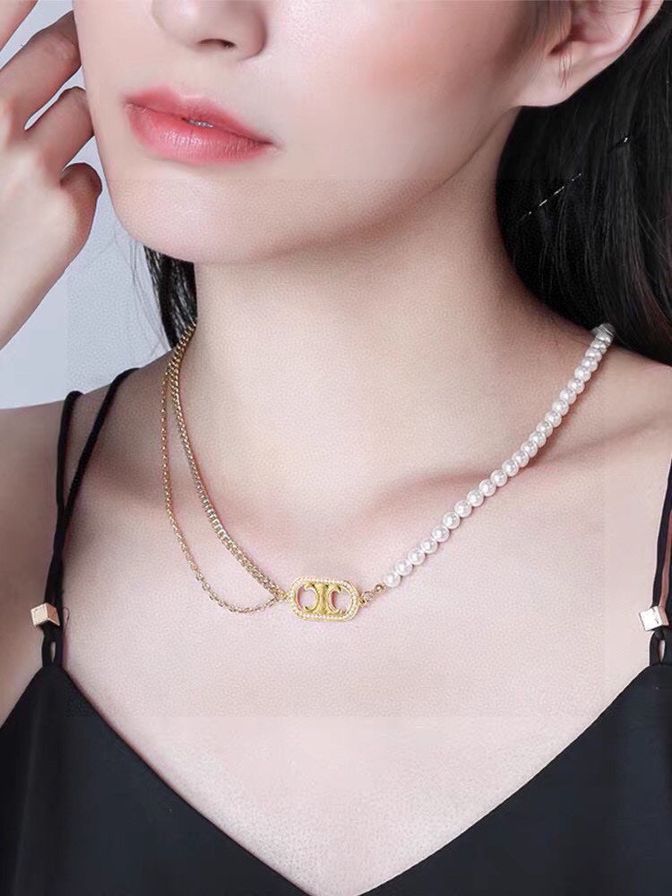 Golden Chain Pearl Double Layer Necklace XLA212