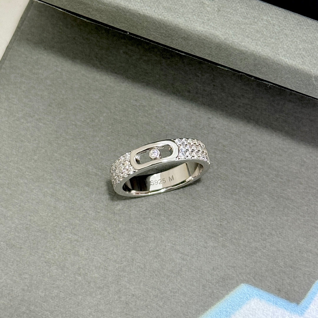 single diamond sliding full diamond pure silver ring jza113