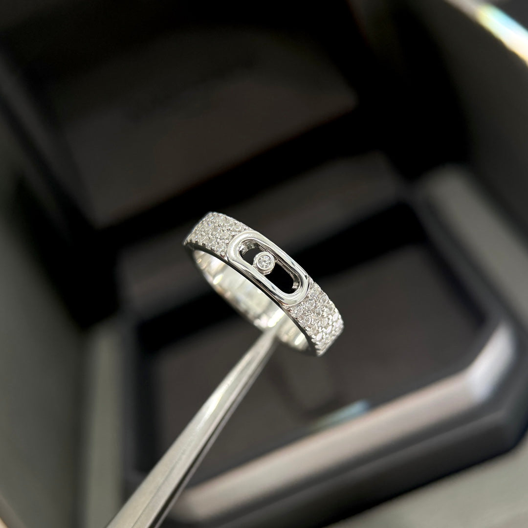 single diamond sliding full diamond pure silver ring jza113