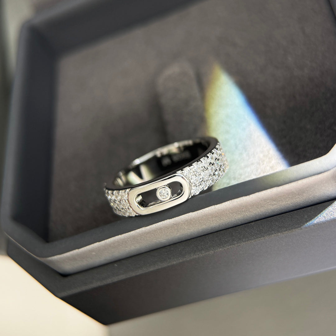 single diamond sliding full diamond pure silver ring jza113