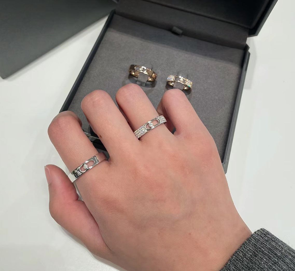 single diamond sliding full diamond pure silver ring jza113