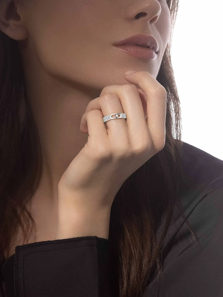 single diamond sliding full diamond pure silver ring jza113