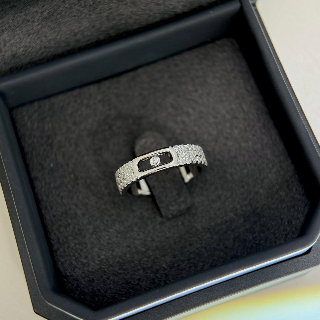 single diamond sliding full diamond pure silver ring jza113