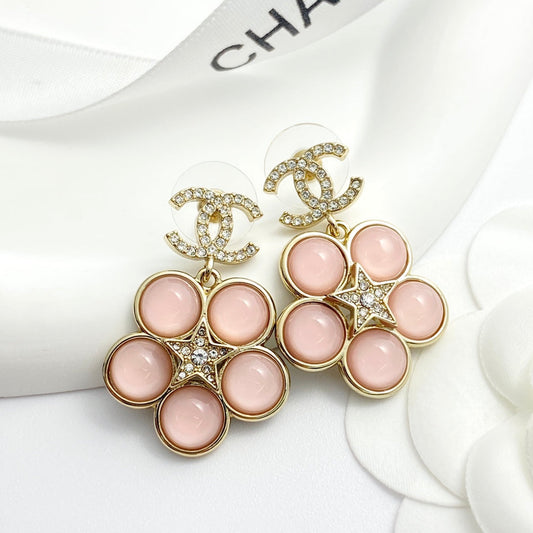 24 Pink Water Diamond Double C Flower Earrings EHA338