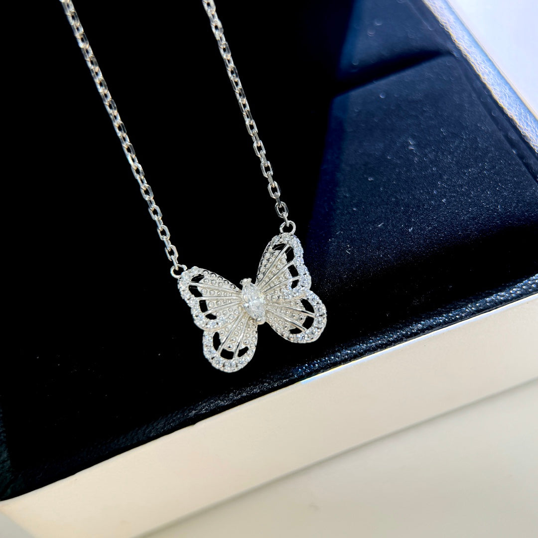 Butterfly Water Drop Diamond Silver Necklace XLA419