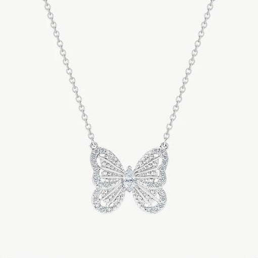 Butterfly Water Drop Diamond Silver Necklace XLA419