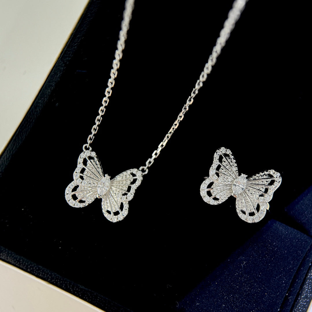 Butterfly Water Drop Diamond Silver Necklace XLA419