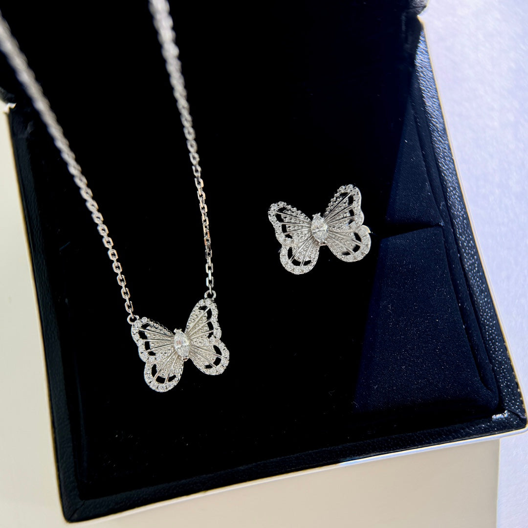 Butterfly Water Drop Diamond Silver Necklace XLA419