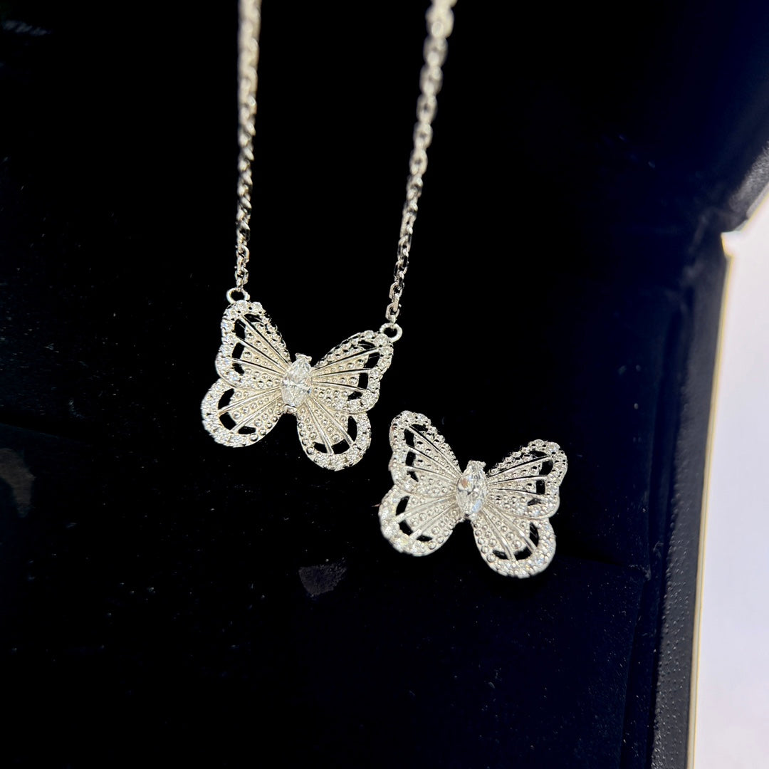 Butterfly Water Drop Diamond Silver Necklace XLA419