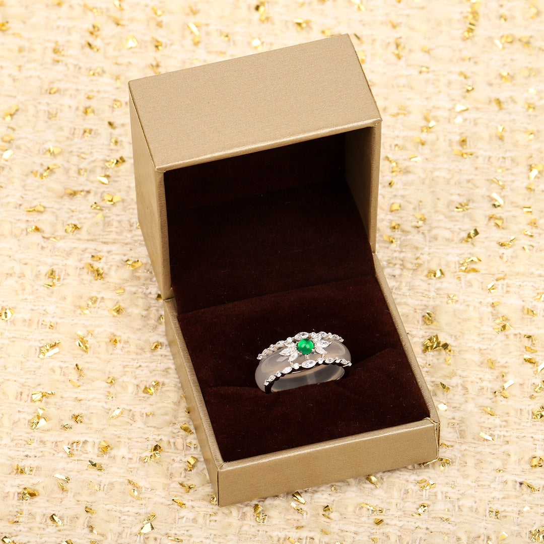 flower green pearl jade marrow ring set jza102