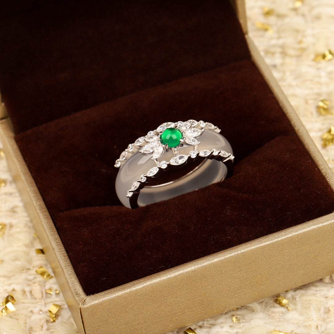 flower green pearl jade marrow ring set jza102