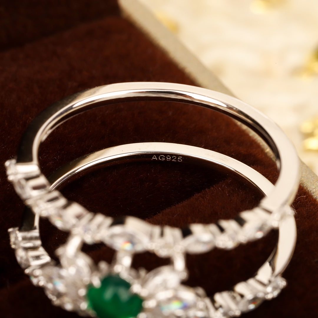 flower green pearl jade marrow ring set jza102