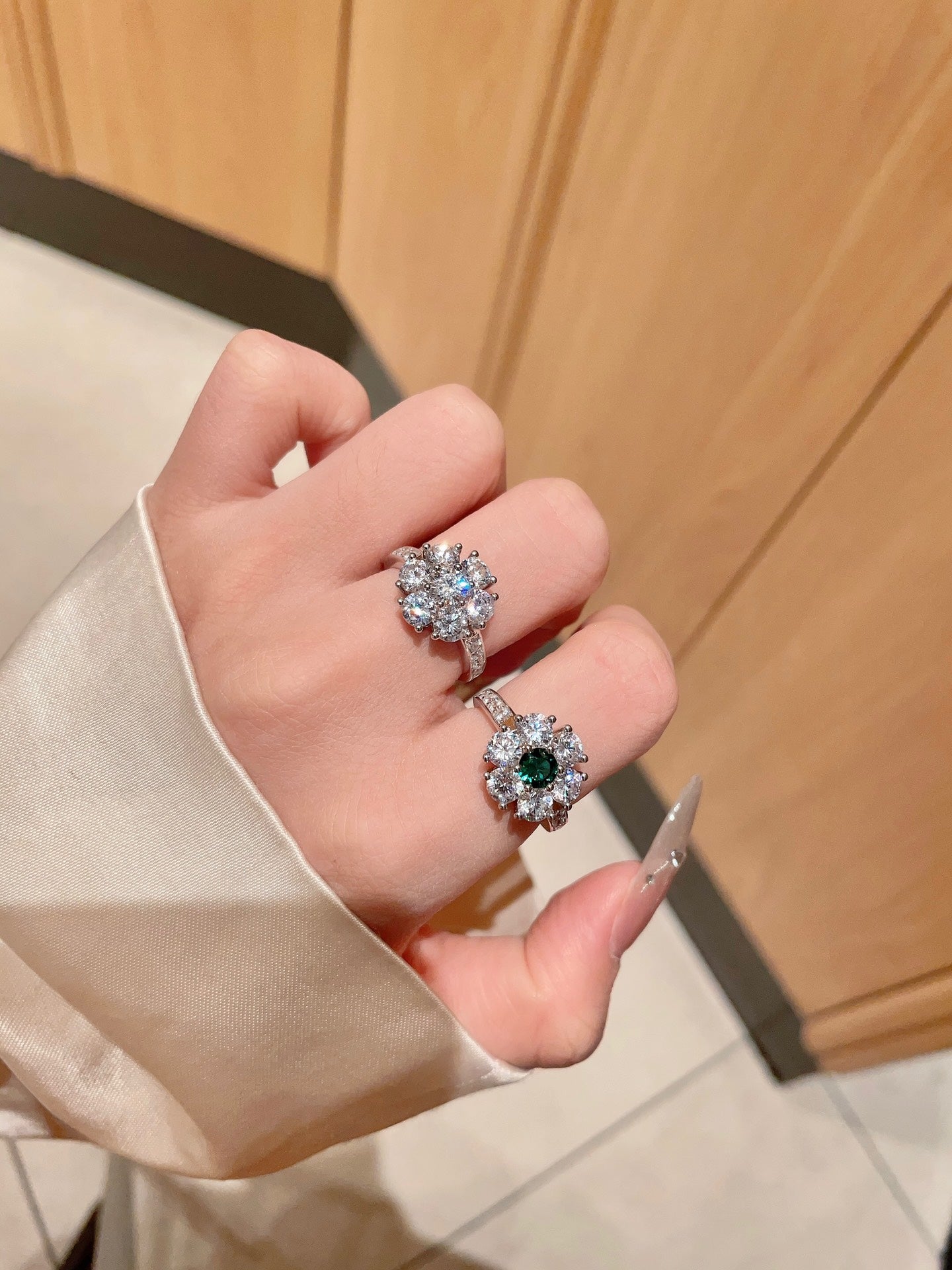 six round one diamond ring flower silver ring jza107