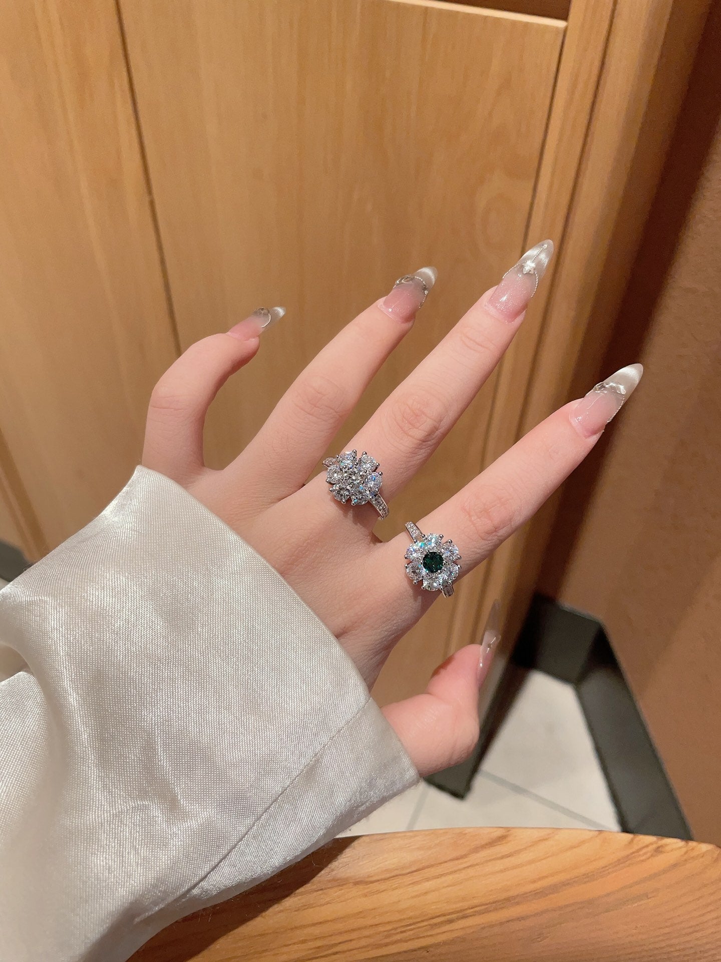 six round one diamond ring flower silver ring jza107