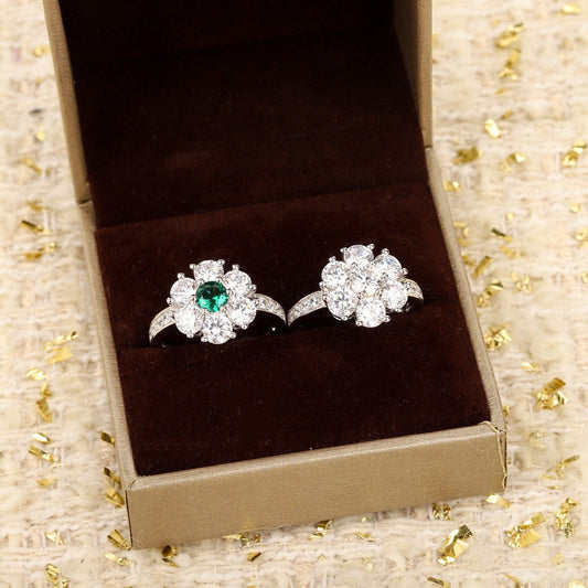 six round one diamond ring flower silver ring jza107