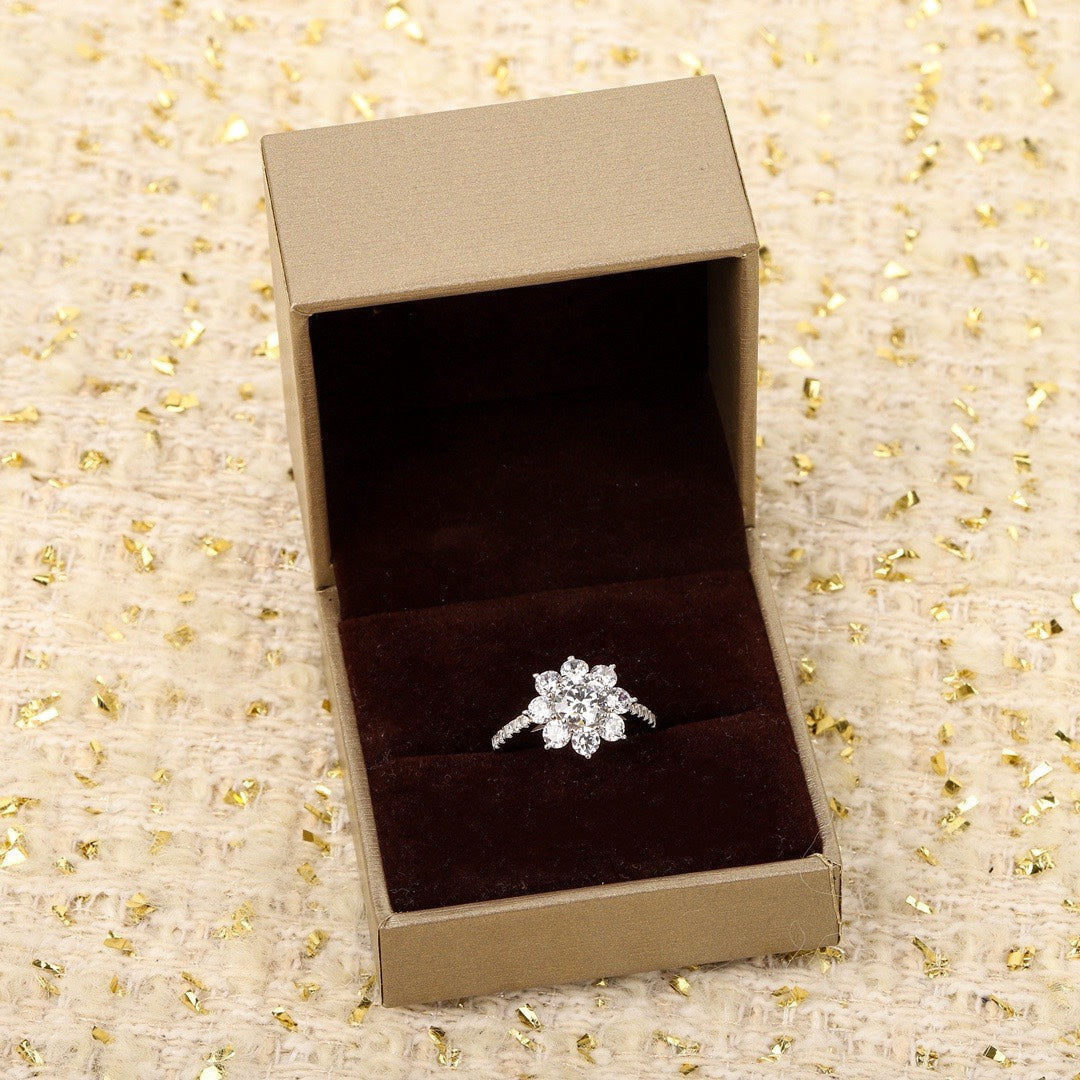six round one diamond ring flower silver ring jza107