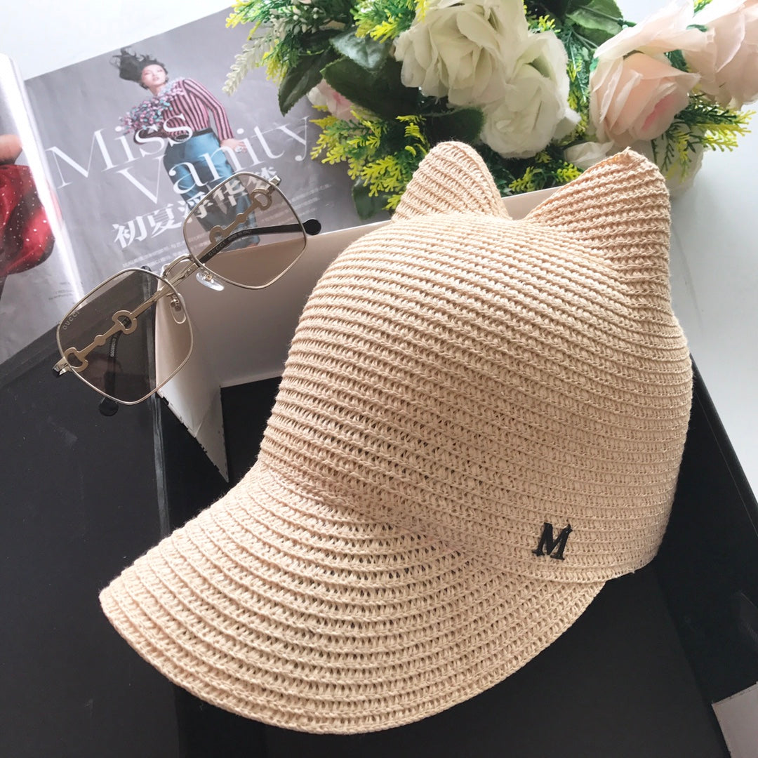michel straw hat cats ears steamed cat ear shaped bread baseball cap mza64