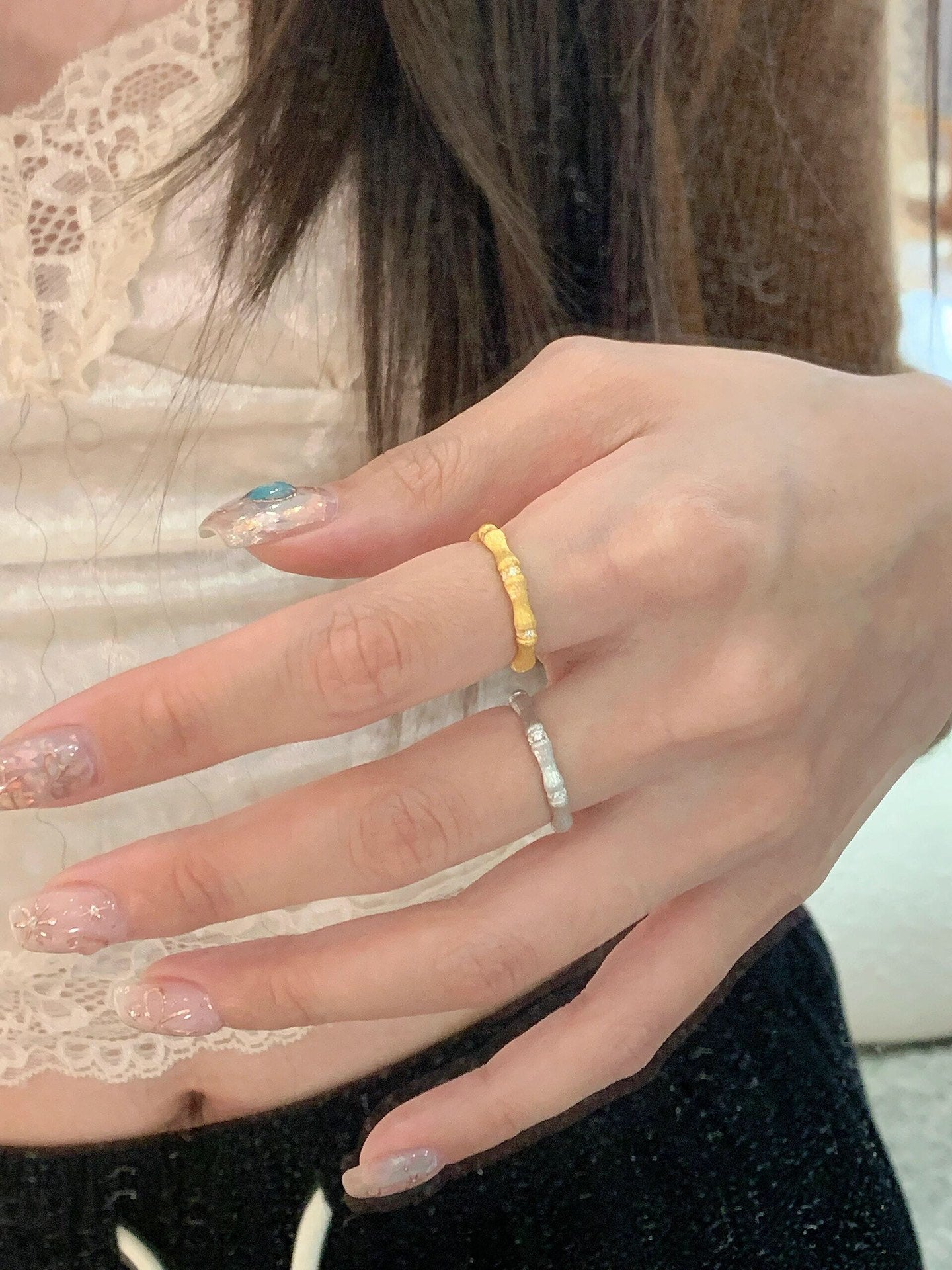 golden brushed bamboo ring jza99