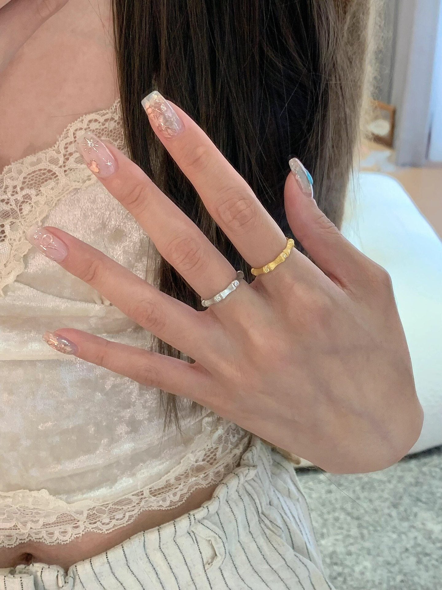 golden brushed bamboo ring jza99