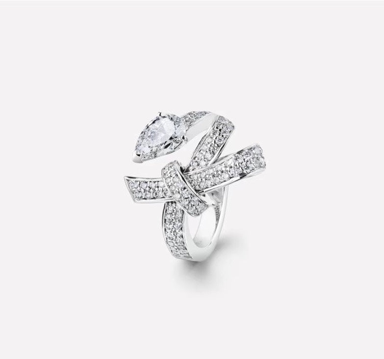 full diamond bow water drop diamond open ring jza88
