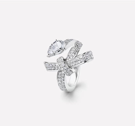 full diamond bow water drop diamond open ring jza88