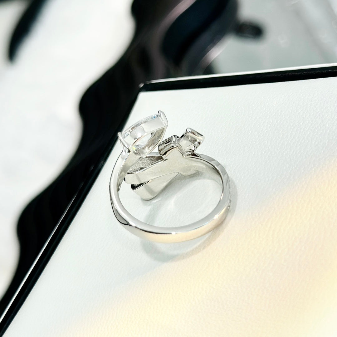 full diamond bow water drop diamond open ring jza88