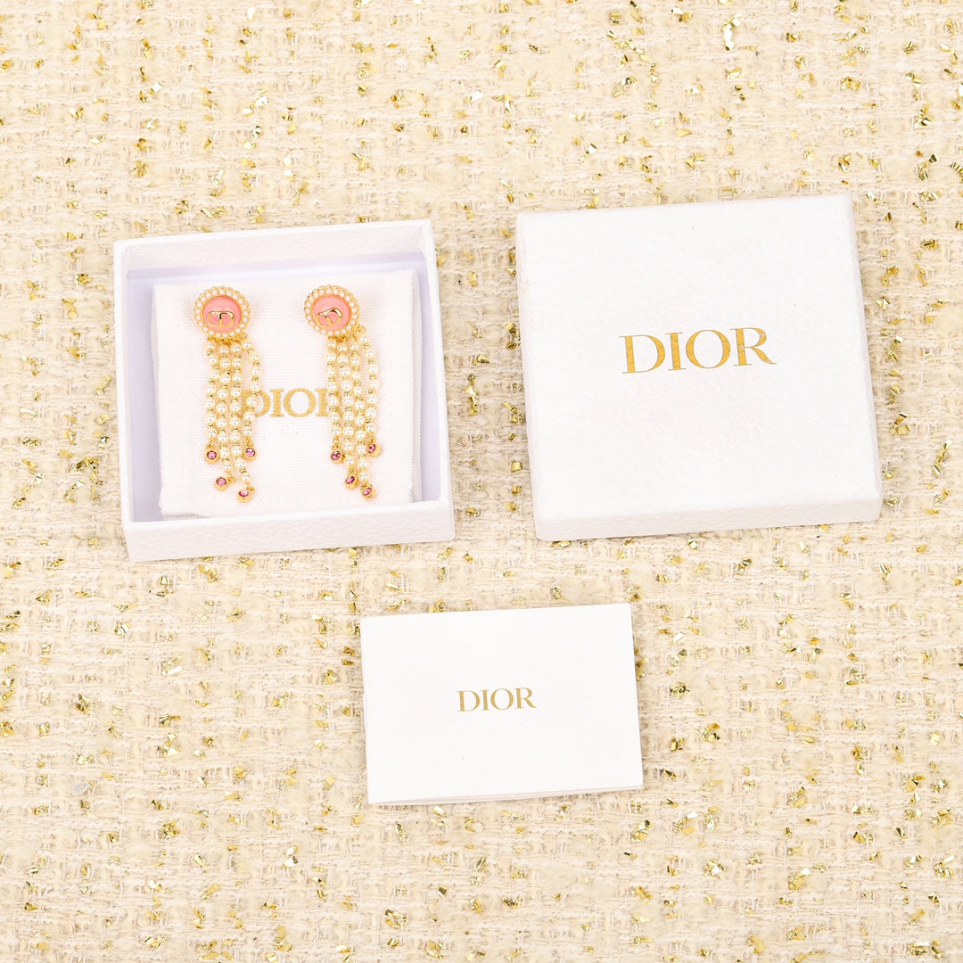 golden glass bead pearl earrings eha349