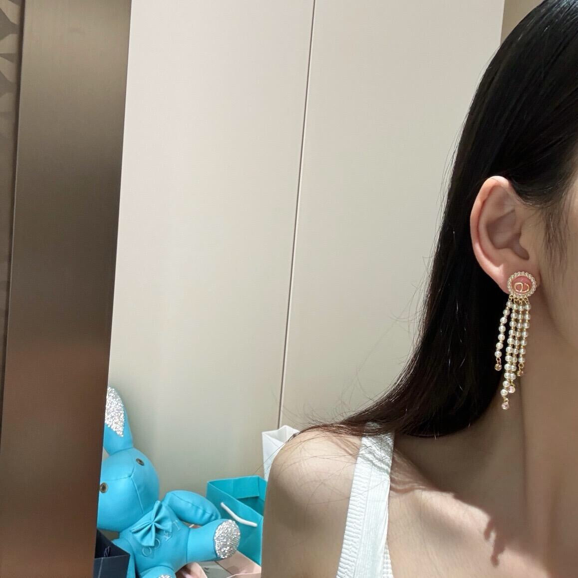 golden glass bead pearl earrings eha349