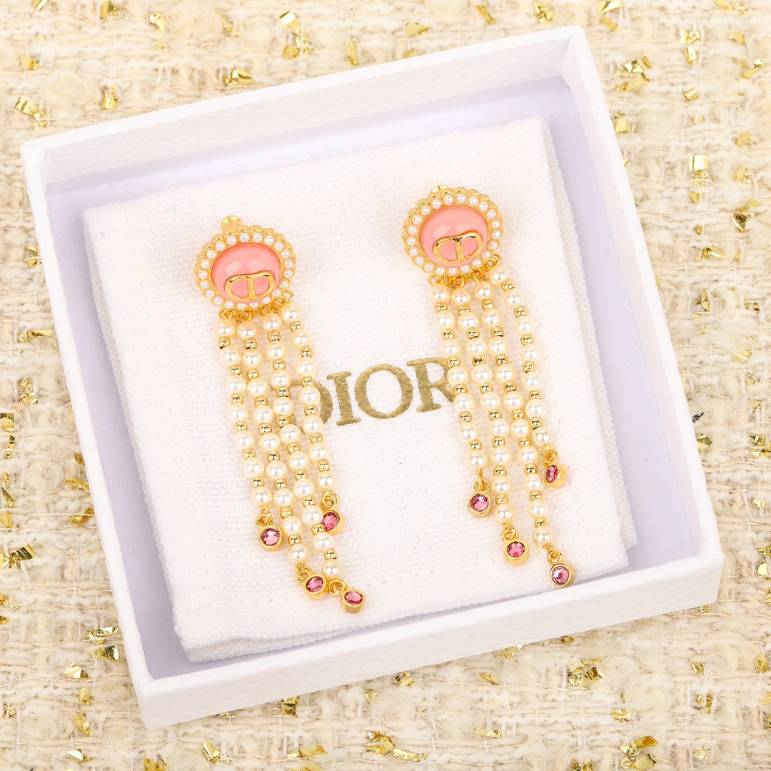 golden glass bead pearl earrings eha349