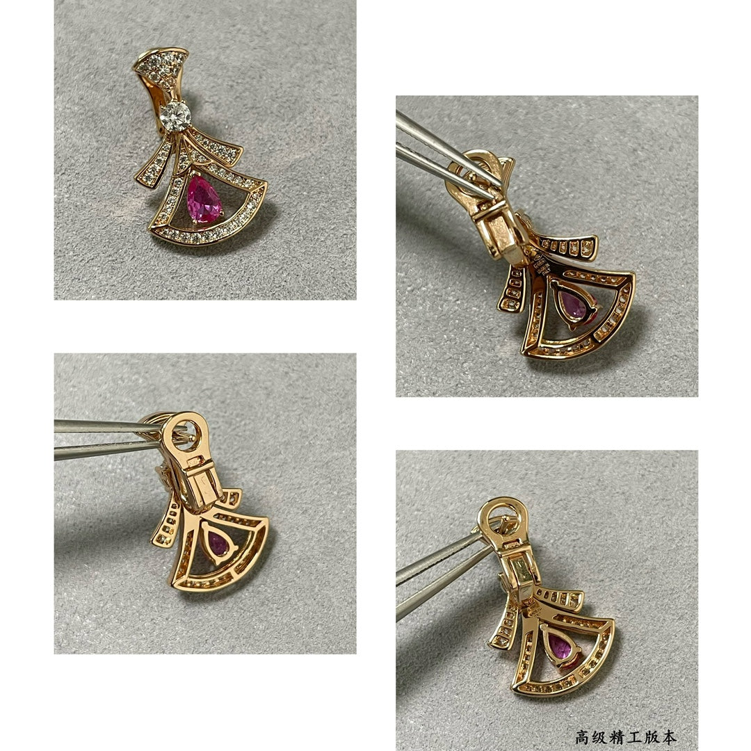 v gold diamond red fan shaped skirt earrings eha329