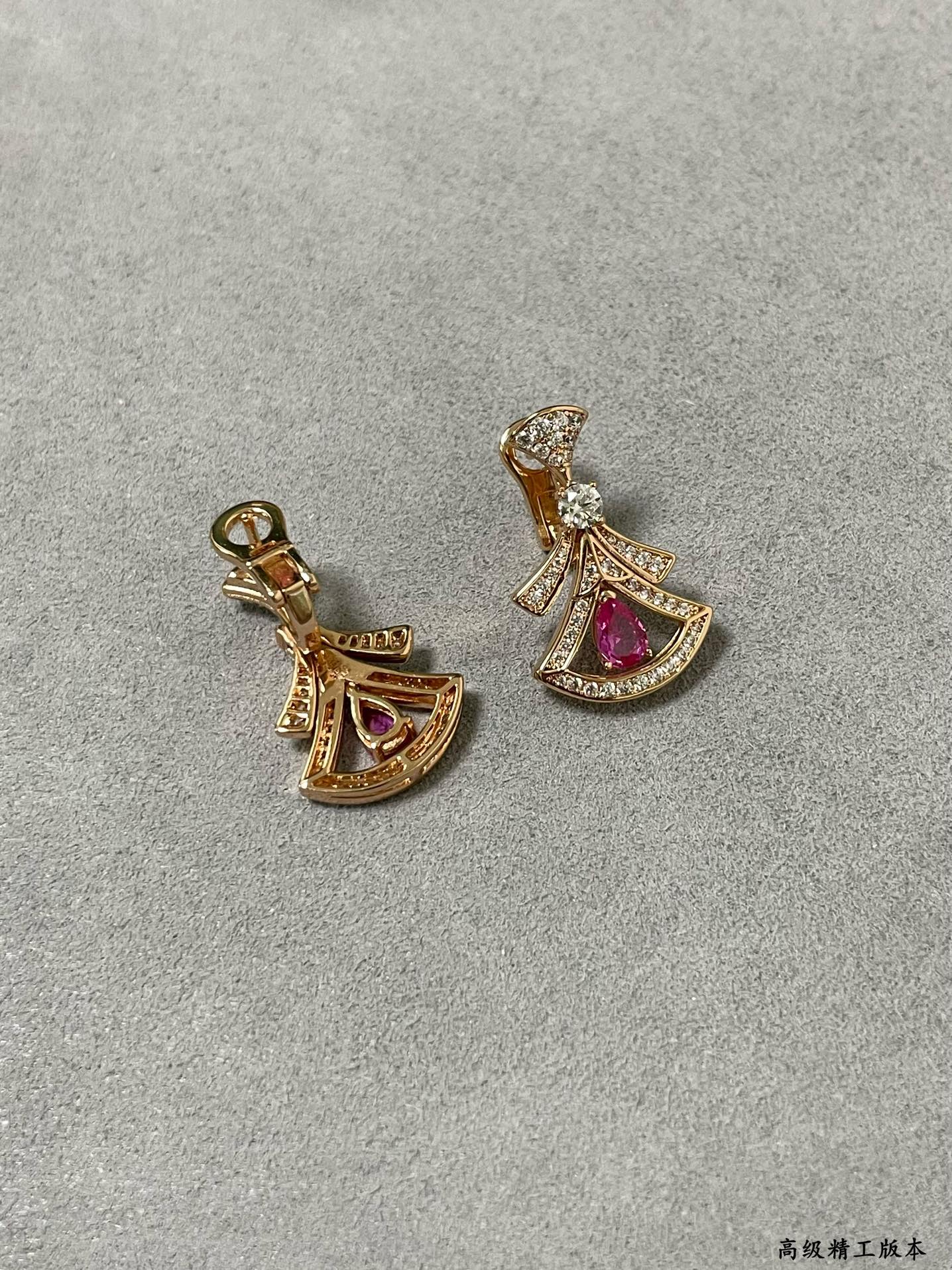v gold diamond red fan shaped skirt earrings eha329